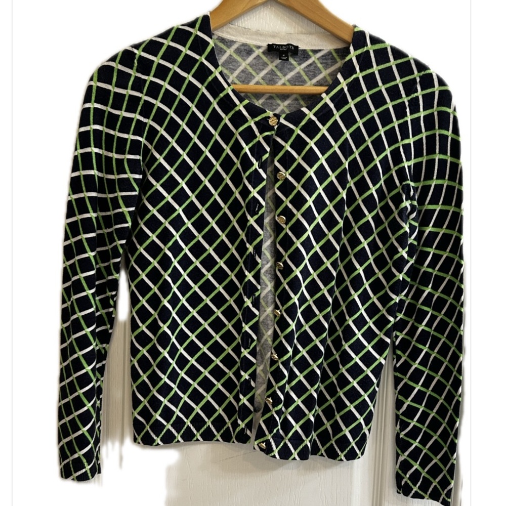 Talbots Navy and Lime Patterned Knit